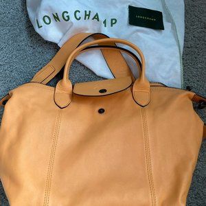 NWOT Longchamp Le Pliage Leather Top Handle Bag (Mango)